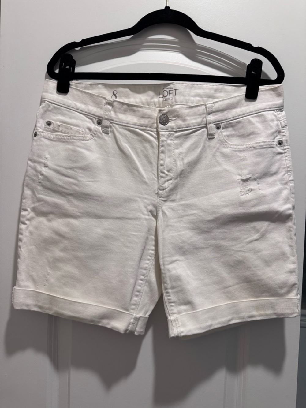 Ann Taylor LOFT White Cuffed Distressed Denim Shorts